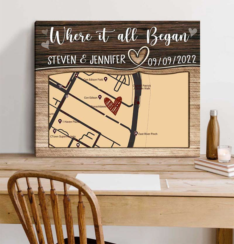 A wooden map print pratical engagement gifts